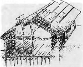 圖1-11 成都十二橋商代干闌式建筑復原圖
